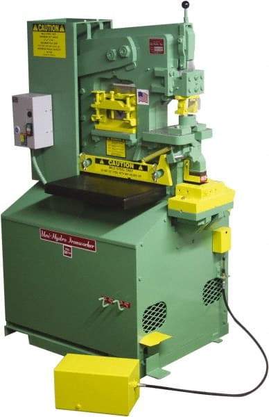Uni-Hydro - 6" Throat Depth, 56 Ton Punch Pressure, 1-3/8" in 1/2" Punch Capacity Ironworker - 5 hp, 3 Phase, 220/480 Volts, 33" Wide x 57" High x 27-1/4" Deep - Exact Tool & Supply