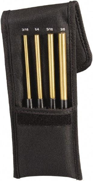 Starrett - 4 Piece, 3/16 to 3/8", Pin Punch Set - Round Shank, Brass, Comes in Pouch - Exact Tool & Supply