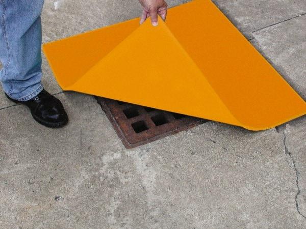 Eagle - 24" Long x 24" Wide, Polyurethane Barrier - 22" Drain, Yellow, Use for Cover, Seals off Drain - Exact Tool & Supply