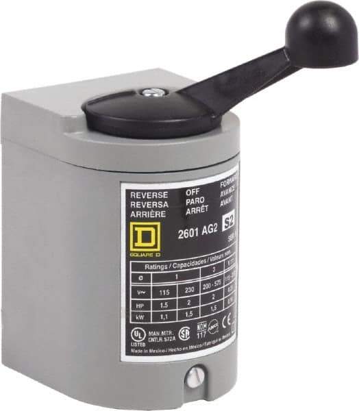 Square D - NEMA, Enclosed Manual Motor Starter - 1-1/2 hp at 115 VAC, 2 hp at 200 VAC, 2 hp at 230 VAC & 2 hp at 575 VAC, CSA LR25490 Class 3211 05, NEMA 1 & UL Listed File E42243 CCN NLRV - Exact Tool & Supply