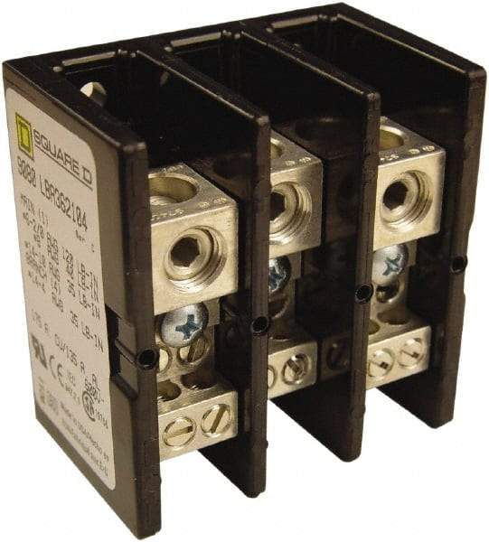 Square D - 3 Poles, 135 (Aluminium), 175 (Copper) Amp, Phenolic Power Distribution Block - 600 VAC, 1 Primary Connection - Exact Tool & Supply