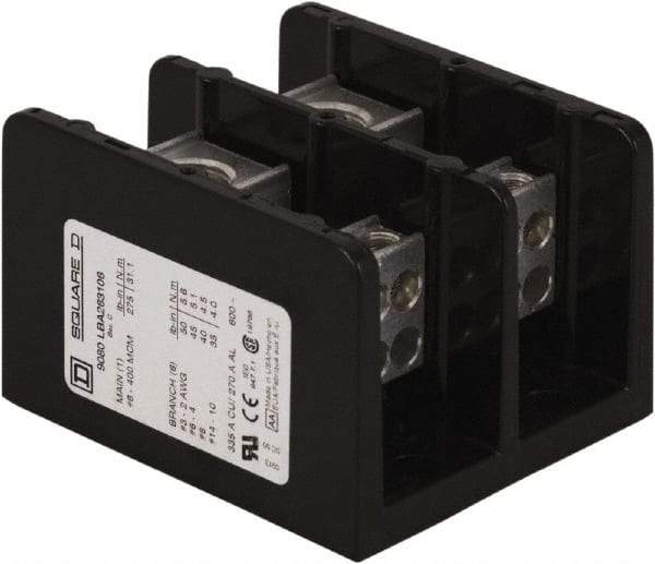 Square D - 2 Poles, 310 (Aluminium), 380 (Copper) Amp, Phenolic Power Distribution Block - 600 VAC, 1 Primary Connection - Exact Tool & Supply