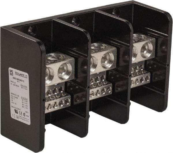 Square D - 3 Poles, 760 (Copper) Amp, Phenolic Power Distribution Block - 600 VAC, 3 Primary Connection - Exact Tool & Supply