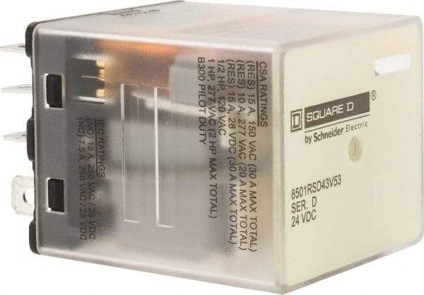 Square D - Electromechanical Plug-in General Purpose Relay - 10 Amp at 250 VAC, 3PDT, 24 VDC - Exact Tool & Supply