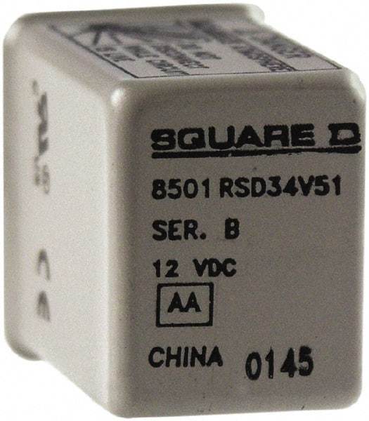 Square D - Electromechanical Plug-in General Purpose Relay - 5 Amp at 240 VAC, 4PDT, 12 VDC - Exact Tool & Supply