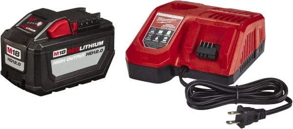 Milwaukee Tool - 18 Volt Lithium-Ion Power Tool Battery - 12 Ahr Capacity, 2 hr Charge Time, Series M18 RED - Exact Tool & Supply