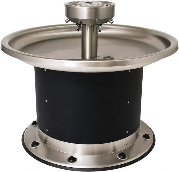 Acorn Engineering - Circular, Foot-Controlled, Floor Outlet Drain, 54" Diam, 8 Person Capacity, Stainless Steel & Vinylclad Galvanized Steel, Wash Fountain - 0.5 GPM - Exact Tool & Supply