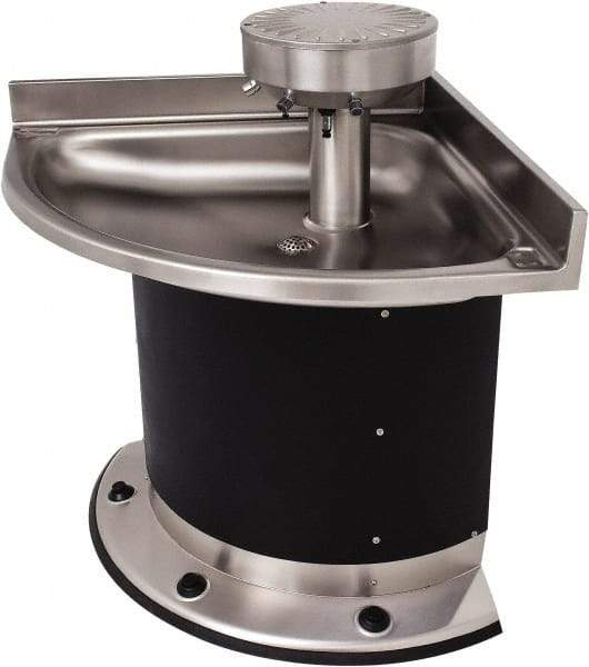 Acorn Engineering - Corner, Foot-Controlled, Wall Outlet Drain, 37" Diam, 3 Person Capacity, Stainless Steel & Vinylclad Galvanized Steel, Wash Fountain - 0.5 GPM - Exact Tool & Supply