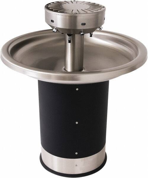 Acorn Engineering - Circular, Infrared Sensor, Floor Outlet Drain, 38-1/4" Diam, 6 Person Capacity, Stainless Steel & Vinylclad Galvanized Steel, Wash Fountain - 0.5 GPM - Exact Tool & Supply