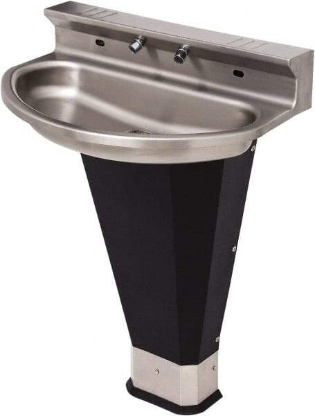 Acorn Engineering - Eliptical, Infrared Sensor, Wall Outlet Drain, 27-3/4" Diam, 2 Person Capacity, Stainless Steel & Vinylclad Galvanized Steel, Wash Fountain - 0.5 GPM - Exact Tool & Supply