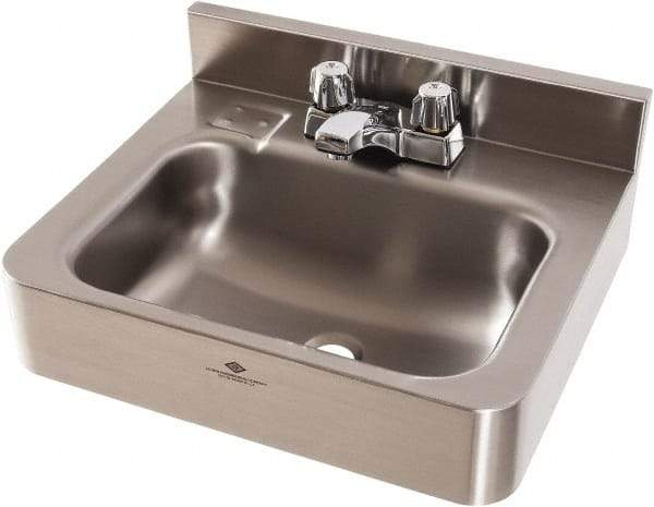 Acorn Engineering - 9-1/2" Long x 14-1/2" Wide Inside, 1 Compartment, Grade 304 Stainless Steel Lavatory Sink-Wall Hung - 16 Gauge, 15" Long x 18" Wide x 7" High Outside, 6" Deep - Exact Tool & Supply