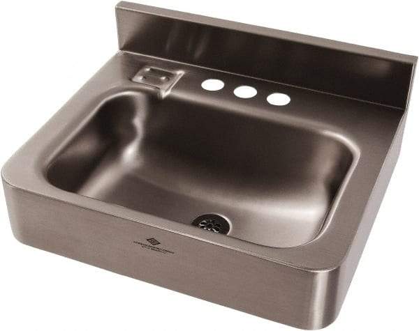 Acorn Engineering - 9-1/2" Long x 14-1/2" Wide Inside, 1 Compartment, Grade 304 Stainless Steel Lavatory Sink-Wall Hung - 16 Gauge, 15" Long x 18" Wide x 7" High Outside, 6" Deep - Exact Tool & Supply