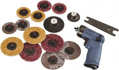 Ingersoll-Rand - 2 to 3" Disc, 15,000 RPM, Pneumatic Handheld Disc Sander - 19 CFM, 1/4" Inlet, 0.2 hp, 90 psi, Includes Air Angle Grinder, (14) Discs, 2\x94 Pad Holder, 3\x94 Pad Holder & Carrying Case - Exact Tool & Supply