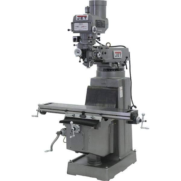 Jet - 10" Table Width x 50" Table Length, Variable Speed Pulley Control, 3 Phase Knee Milling Machine - R8 Spindle Taper, 3 hp - Exact Tool & Supply