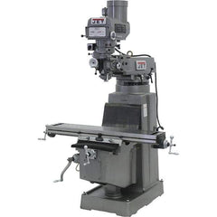 Jet - 10" Table Width x 50" Table Length, Variable Speed Pulley Control, 3 Phase Knee Milling Machine - R8 Spindle Taper, 3 hp - Exact Tool & Supply