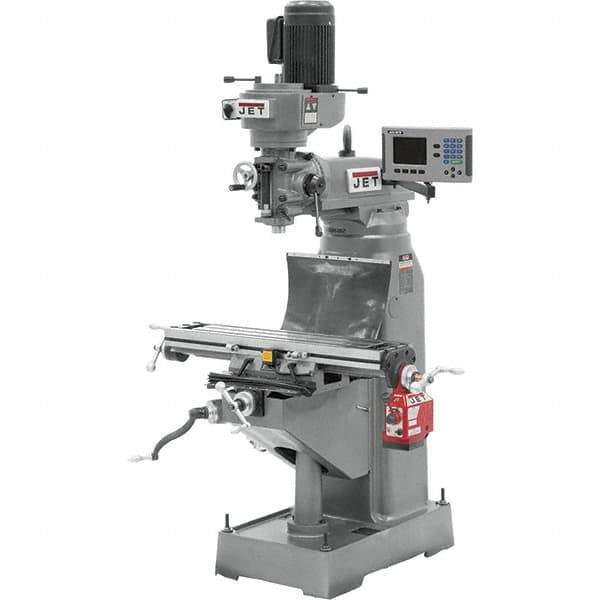 Jet - 7-7/8" Table Width x 35-3/4" Table Length, Variable Speed Pulley Control, 3 Phase Knee Milling Machine - R8 Spindle Taper, 1-1/2 hp - Exact Tool & Supply