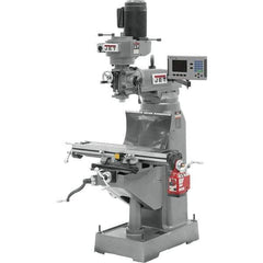 Jet - 7-7/8" Table Width x 35-3/4" Table Length, Variable Speed Pulley Control, 3 Phase Knee Milling Machine - R8 Spindle Taper, 1-1/2 hp - Exact Tool & Supply