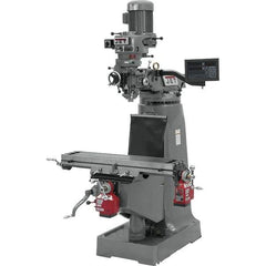 Jet - 9" Table Width x 42" Table Length, Variable Speed Pulley Control, 1 Phase Knee Milling Machine - R8 Spindle Taper, 2 hp - Exact Tool & Supply