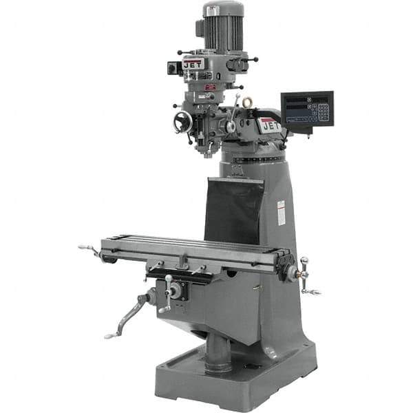 Jet - 9" Table Width x 42" Table Length, Variable Speed Pulley Control, 1 Phase Knee Milling Machine - R8 Spindle Taper, 2 hp - Exact Tool & Supply
