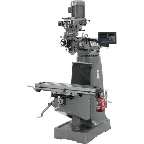 Jet - 9" Table Width x 42" Table Length, Variable Speed Pulley Control, 3 Phase Knee Milling Machine - R8 Spindle Taper, 2 hp - Exact Tool & Supply