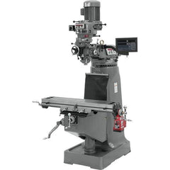 Jet - 9" Table Width x 42" Table Length, Variable Speed Pulley Control, 3 Phase Knee Milling Machine - R8 Spindle Taper, 2 hp - Exact Tool & Supply