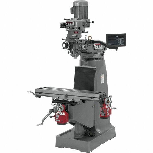 Jet - 9" Table Width x 42" Table Length, Variable Speed Pulley Control, 3 Phase Knee Milling Machine - R8 Spindle Taper, 2 hp - Exact Tool & Supply