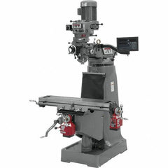 Jet - 9" Table Width x 42" Table Length, Variable Speed Pulley Control, 3 Phase Knee Milling Machine - R8 Spindle Taper, 2 hp - Exact Tool & Supply