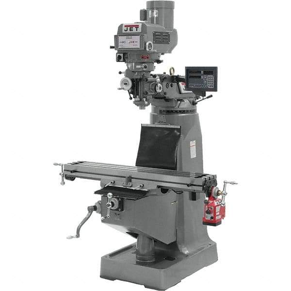 Jet - 9" Table Width x 49" Table Length, Variable Speed Pulley Control, 3 Phase Knee Milling Machine - R8 Spindle Taper, 3 hp - Exact Tool & Supply