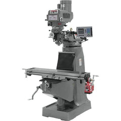 Jet - 9" Table Width x 49" Table Length, Variable Speed Pulley Control, 3 Phase Knee Milling Machine - R8 Spindle Taper, 3 hp - Exact Tool & Supply