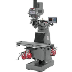 Jet - 9" Table Width x 49" Table Length, Variable Speed Pulley Control, 3 Phase Knee Milling Machine - R8 Spindle Taper, 3 hp - Exact Tool & Supply