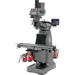 Jet - 9" Table Width x 49" Table Length, Variable Speed Pulley Control, 3 Phase Knee Milling Machine - R8 Spindle Taper, 3 hp - Exact Tool & Supply