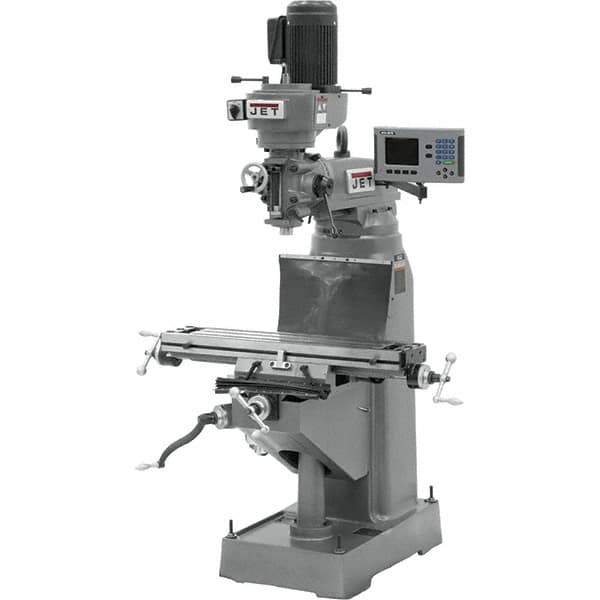 Jet - 7-7/8" Table Width x 35-3/4" Table Length, Variable Speed Pulley Control, 3 Phase Knee Milling Machine - R8 Spindle Taper, 1-1/2 hp - Exact Tool & Supply
