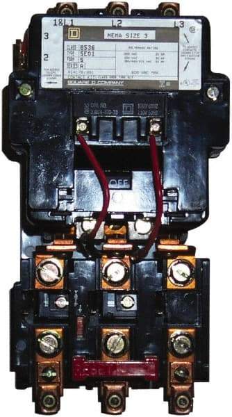 Square D - 440 Coil VAC at 50 Hz, 480 Coil VAC at 60 Hz, 90 Amp, NEMA Size 3, Nonreversible Open Enclosure NEMA Motor Starter - 3 Phase hp: 25 at 200 VAC, 30 at 230 VAC, 50 at 460 VAC, 50 at 575 VAC - Exact Tool & Supply