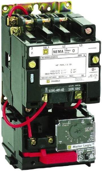 Square D - 440 Coil VAC at 50 Hz, 480 Coil VAC at 60 Hz, 18 Amp, Nonreversible Open Enclosure NEMA Motor Starter - 3 Phase hp: 3 at 200 VAC, 3 at 230 VAC, 5 at 460 VAC, 5 at 575 VAC - Exact Tool & Supply