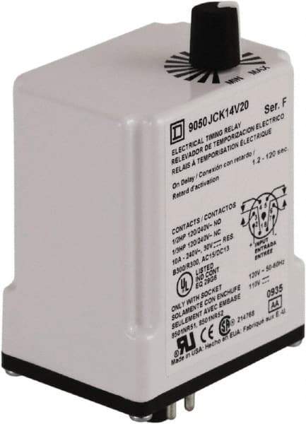 Square D - DPDT Time Delay Relay - 10 Contact Amp, 110 VDC & 120 VAC - Exact Tool & Supply