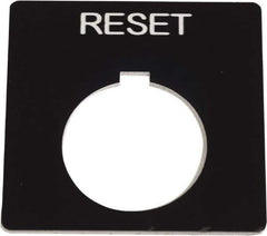 Schneider Electric - Square, Plastic Legend Plate - Reset - Black Background, White Letters, 1.2 Inch Hole Diameter, 2-1/4 Inch Square - Exact Tool & Supply