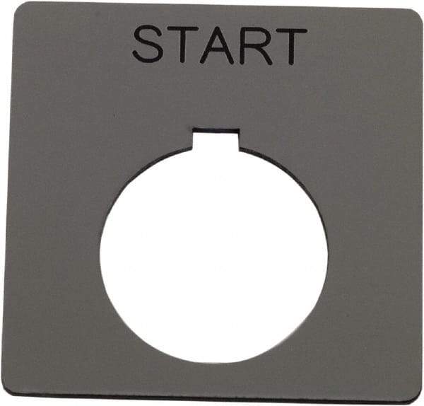 Schneider Electric - Square, Plastic Legend Plate - Start - Silver Background, Black Letters, 1.2 Inch Hole Diameter, 2-1/4 Inch Square - Exact Tool & Supply