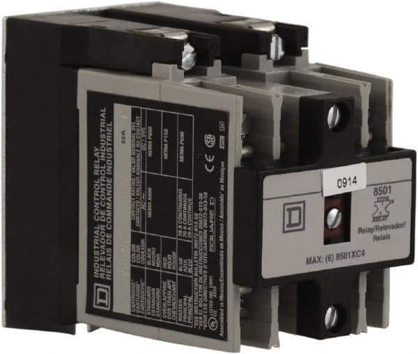 Square D - Electromechanical Screw Clamp General Purpose Relay - 20 Amp at 600 VAC, 4NO, 110 VAC at 50 Hz & 120 VAC at 60 Hz - Exact Tool & Supply