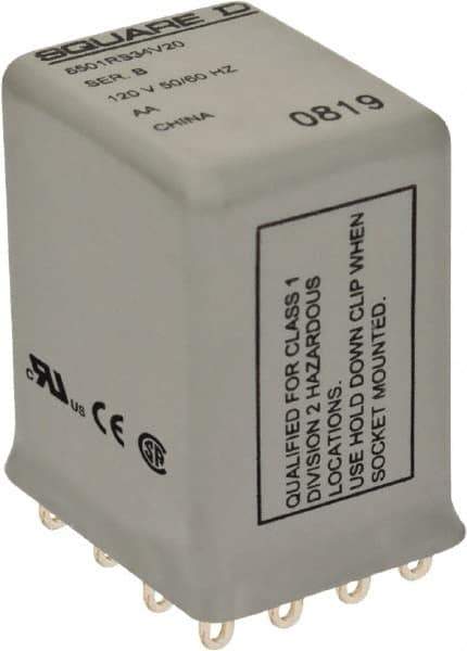 Square D - Electromechanical Plug-in General Purpose Relay - 5 Amp at 240 VAC, 4PDT, 120 VAC at 50/60 Hz - Exact Tool & Supply