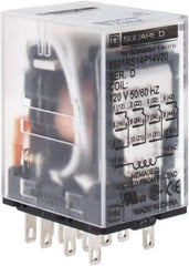 Square D - 1/6 hp at 120/240 Volt, Electromechanical Plug-in General Purpose Relay - 5 Amp at 240 VAC, 4PDT, 120 VAC at 50/60 Hz - Exact Tool & Supply
