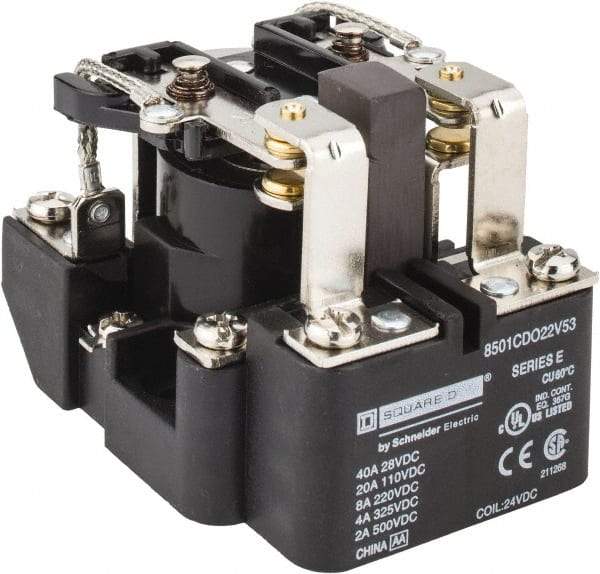 Square D - 10 VA Power Rating, Electromechanical Screw Clamp General Purpose Relay - 10 Amp at 110 V & 4 Amp at 220 V, DPDT, 24 VDC, 63.6mm Wide x 58.8mm High x 79.4mm Deep - Exact Tool & Supply