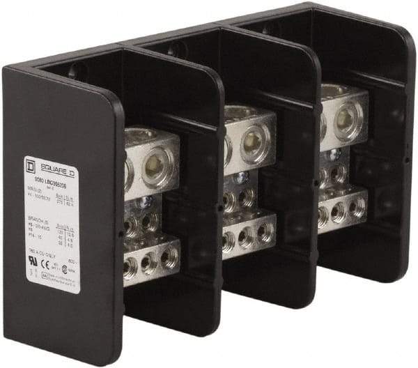 Square D - 3 Poles, 760 (Copper) Amp, Phenolic Power Distribution Block - 600 VAC, 2 Primary Connection - Exact Tool & Supply