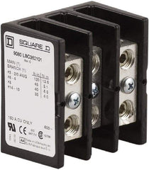 Square D - 3 Poles, 150 (Copper) Amp, Phenolic Power Distribution Block - 600 VAC, 1 Primary Connection - Exact Tool & Supply