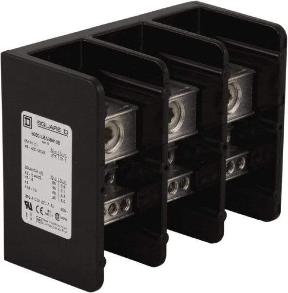 Square D - 3 Poles, 270 (Aluminium), 335 (Copper) Amp, Phenolic Power Distribution Block - 600 VAC, 1 Primary Connection - Exact Tool & Supply