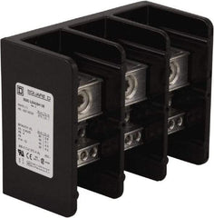 Square D - 3 Poles, 270 (Aluminium), 335 (Copper) Amp, Phenolic Power Distribution Block - 600 VAC, 1 Primary Connection - Exact Tool & Supply