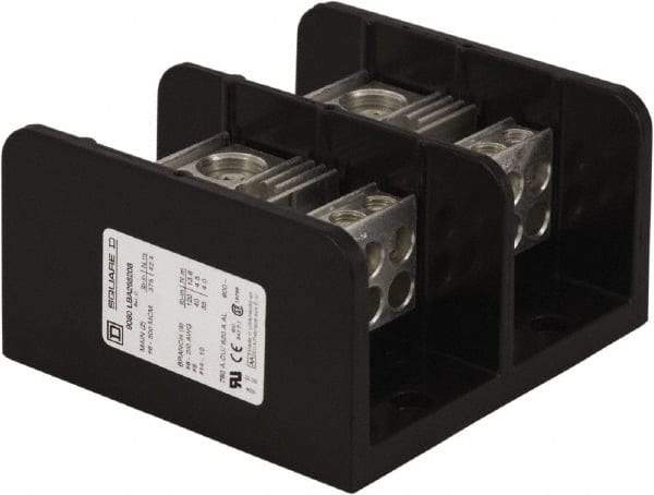 Square D - 2 Poles, 620 (Aluminium), 760 (Copper) Amp, Phenolic Power Distribution Block - 600 VAC, 2 Primary Connection - Exact Tool & Supply