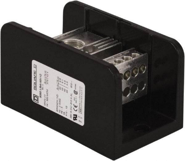 Square D - 1 Pole, 310 (Aluminium), 380 (Copper) Amp, Phenolic Power Distribution Block - 600 VAC, 1 Primary Connection - Exact Tool & Supply