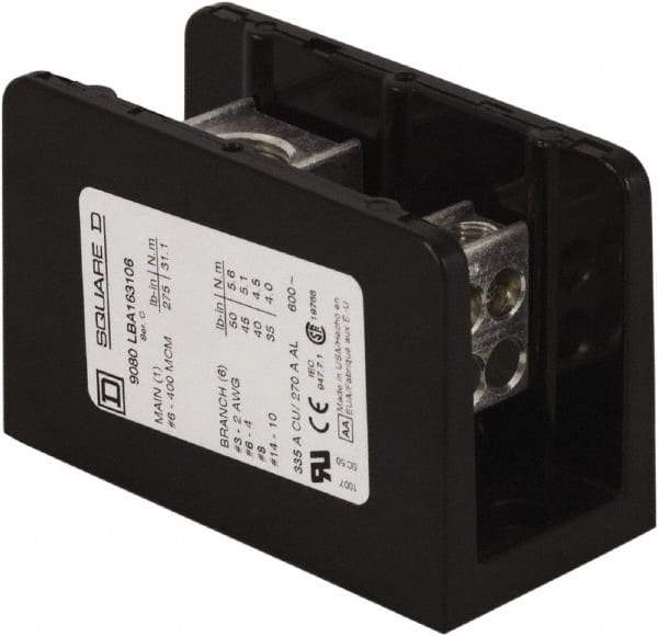 Square D - 1 Pole, 380 (Copper) Amp, Phenolic Power Distribution Block - 600 VAC, 1 Primary Connection - Exact Tool & Supply