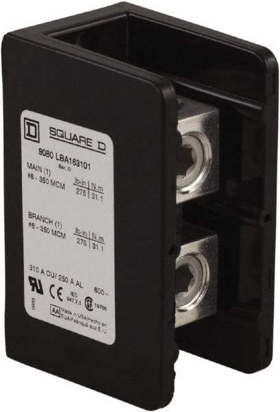 Square D - 1 Pole, 255 (Copper) Amp, Phenolic Power Distribution Block - 600 VAC, 1 Primary Connection - Exact Tool & Supply