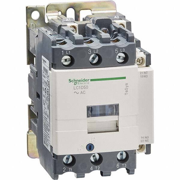 Schneider Electric - 3 Pole, 220 Coil VAC at 50/60 Hz, 50 Amp at 440 VAC and 80 Amp at 440 VAC, Nonreversible IEC Contactor - Exact Tool & Supply